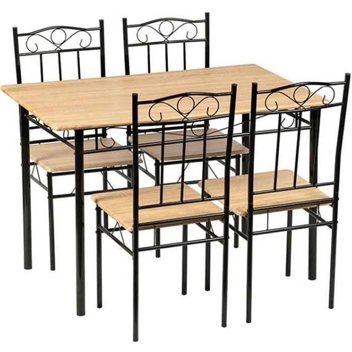 ensemble table à manger - eggree - hêtre clair et noir - style industriel - 4 places