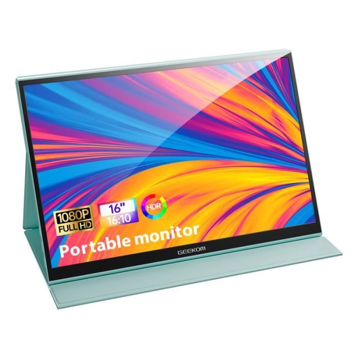 Moniteur Portable GEEKOM 16 pouces 1920 * 1080 FHD écran IPS avec housse de protection – pour PC/PS4/Xbox/Téléphone