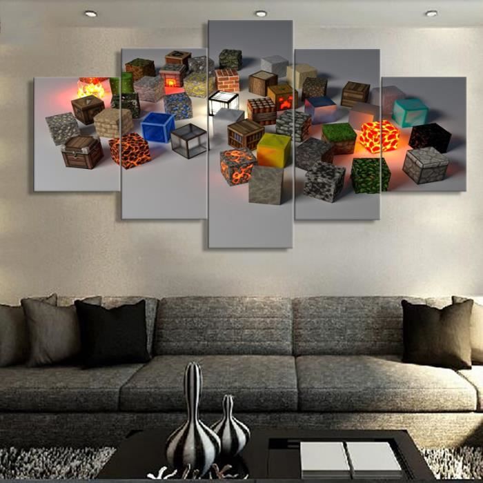 Non Encadre 5 Pieces Minecraft Jeu Peinture Moderne Hd Imprime