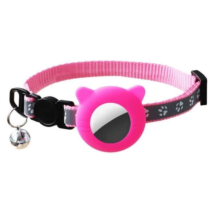 Meilleurs prix pour Collier Ajustable pour Chat et Chien avec protection en silicone pour Apple AirTag Tracker - Rose