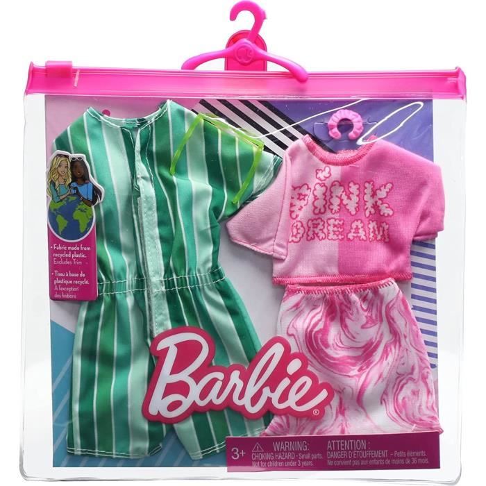 Set de 2 Habits Barbie : Tenue Jogging Et T-Shirt Noir Et Rose Et Jupe  Grise - Tenue De Soiree - Vetement Poupee - Cdiscount Jeux - Jouets