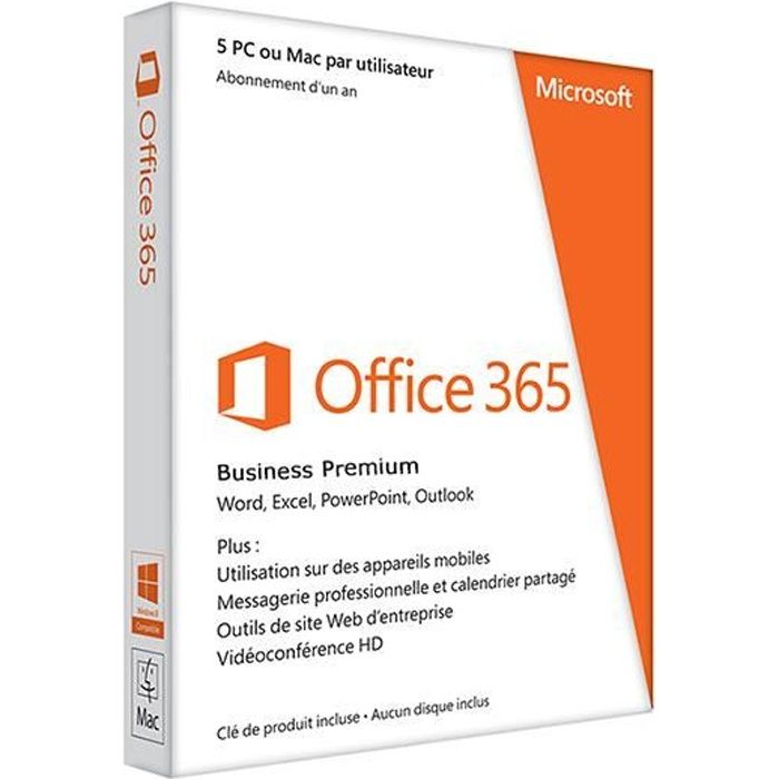 Office 365 Business Premium – Microsoft – Accès 5 PC/MAC – Messagerie 50Go – OneDrive 1 To – SharePoint