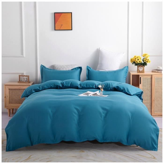 220×240cm, Ensemble Housse De Couette Couleur Unie 4 Pièces Réversible