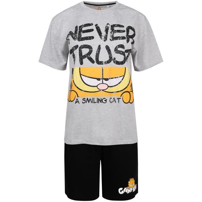 Pyjama d t pour homme Garfield pyjama gris et noir manches