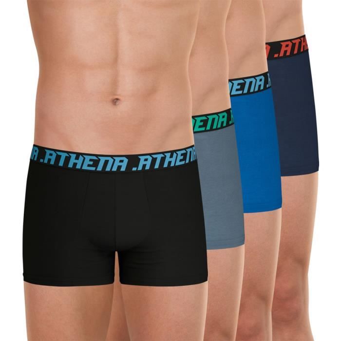 Boxers ATHENA Lot de 4 Confort optimal Coton stretch respirant Homme Noir gris bleu marine Cdiscount Pret a Porter