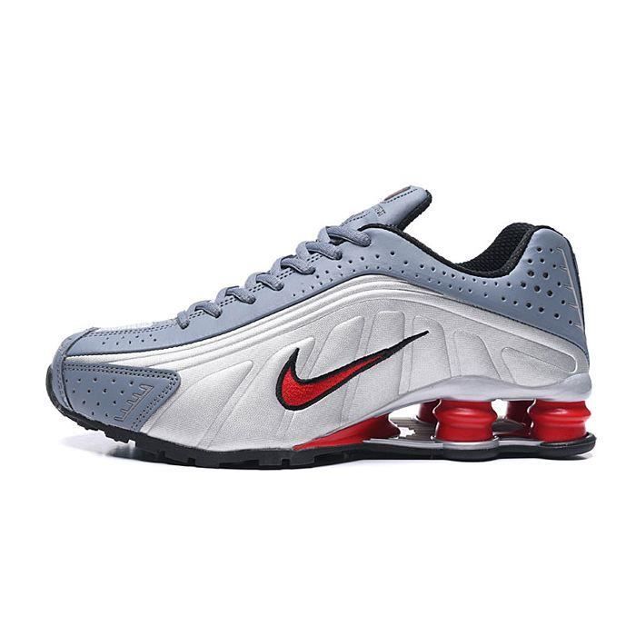 Nike Shox R4 Chaussures de course - Homme - Gris-Argent-Rouge ...