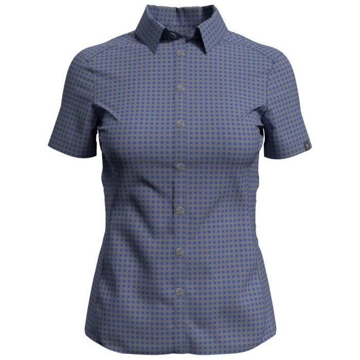 chemise de randonnée femme odlo kumano check - bleu et multicolore - manches longues et respirante
