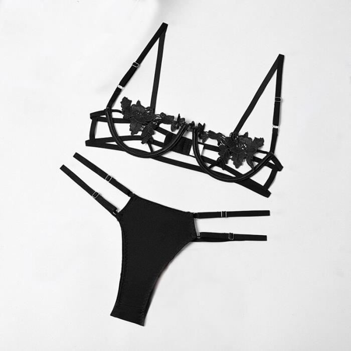 Soutien-gorge String Cuir Sexy Avec Rivets - Ensemble Lingerie Allure - Taille Unique
