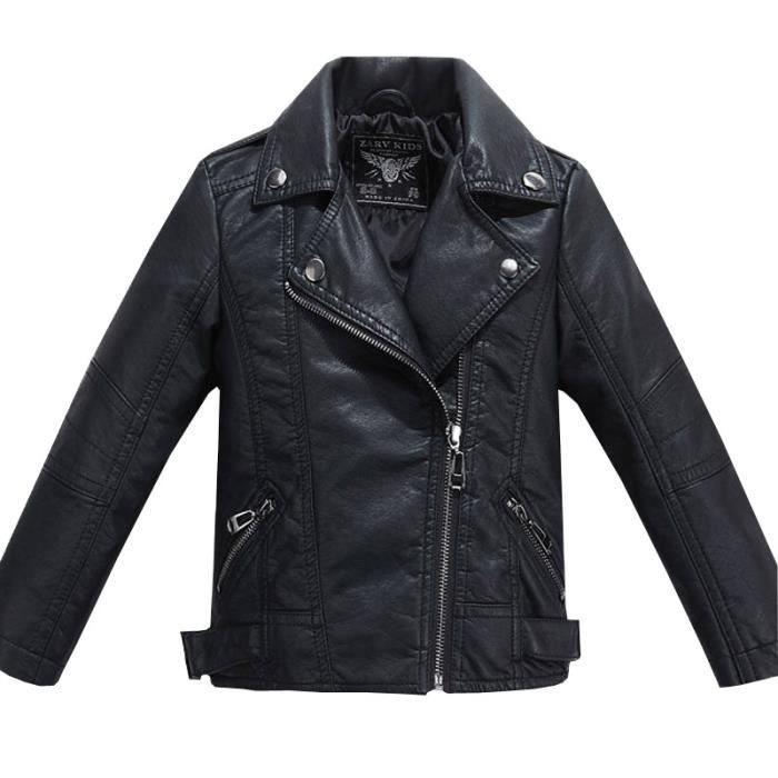 Blouson Enfant Garcon en Similicuir Col revers Motard Automne Printemps Noir INSFITY Noir Cdiscount Pret a Porter