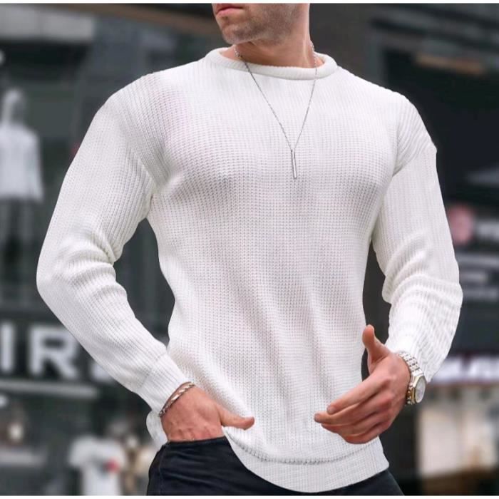 Pull Homme Manches Longues Encolure Ronde Zippée En Laine Automne