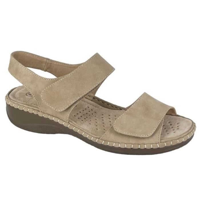 Sandales Femme Boulevard Ouvertes Scratch Sangle a la cheville Cuir PU Beige fonce Beige fonce Cdiscount Chaussures