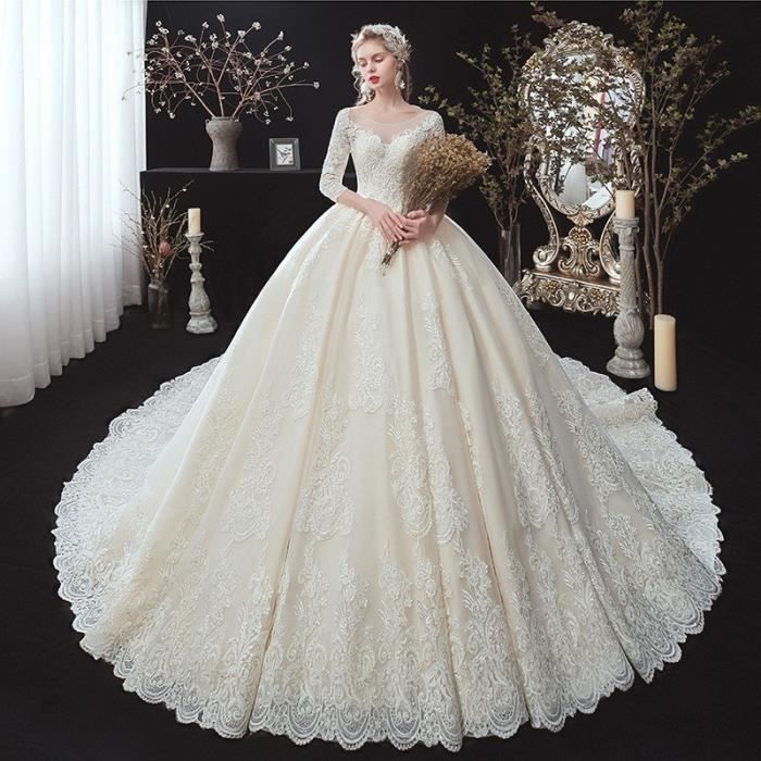 Nouvelle robe de mariee Sexy V cou deux epaules robe de mariee a la traine grande taille Blanc Cdiscount Pret a Porter