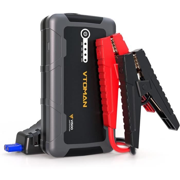 Onherm Booster Batterie Voiture 1500A Puissant 30000mAh – Démarreur Portable Moto & Auto 12V Essence Jusqu'à 6.0L / Diesel 4.0L + Lampe LED D'Urgence
