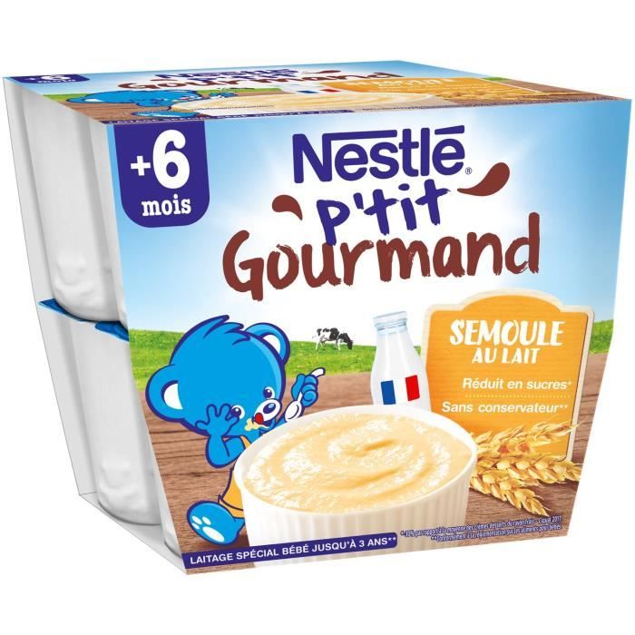 NESTLE P'tit Gourmand Desserts bébé 6+ mois semoule au lait - 8 pots x 100  g - Achat / Vente compote dessert fruité NESTLE P'tit Gourmand Desserts bébé  6+ mois semoule au