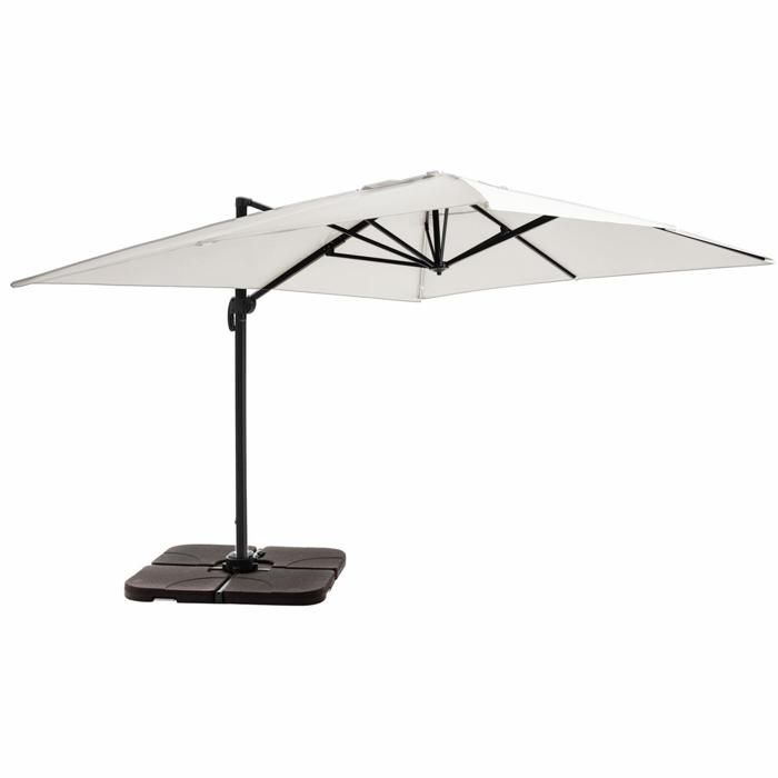 OVIALA Parasol d&eacute;port&eacute; 3x4m et 4 dalles &agrave; remplir aluminium blanc