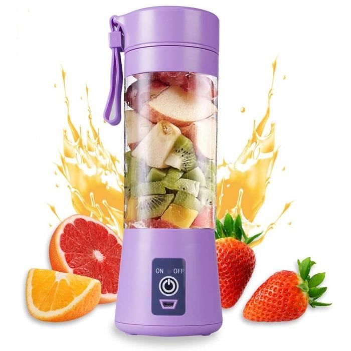 ABPWLY Mini Mixeur Portable USB Rechargeable pour Smoothies, Shake de Fruits et Légumes, Capacité 400ml, 10 Lames, Rose Bleu