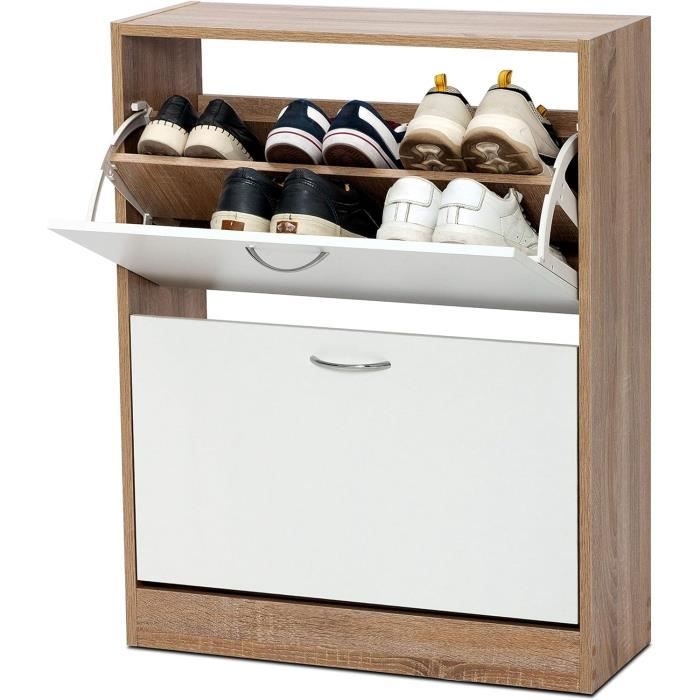Armoire à Chaussures 2 Portes Avec étagères - Rangement Couloir étroit - Bois MDF, 80 X 24 X 113,5 Cm - Design Gain De Place Et Pratique