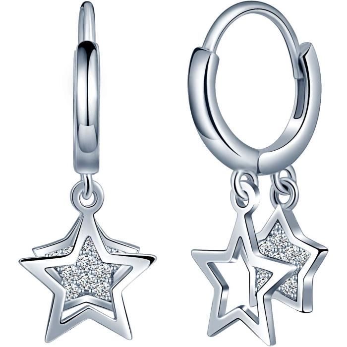 6 Paires Lot Boucles d'Oreilles en Or Argent 925, Boucles d'Oreilles Créoles avec de Clous en