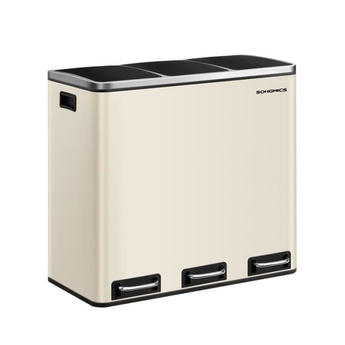 Double Compartiment Poubelle De Cuisine 2 Compartiments 18L - Couvercle à Bouton-pression, Fermeture Douce, Café/blanc
