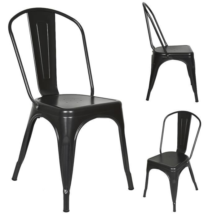 Chaises de salle à manger en métal noir mat style industriel - SUPFINE - Lot de 4 - Intérieur - 120 kg - Cuisine
