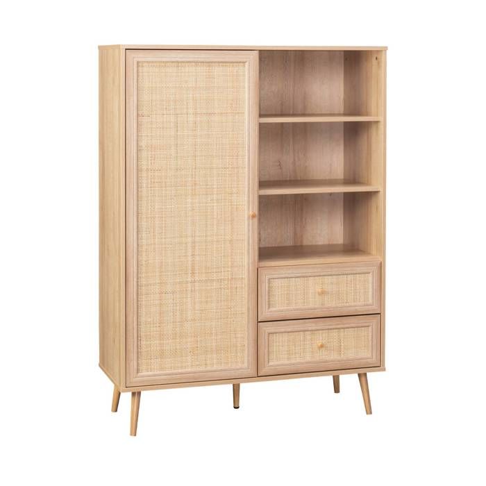sweeek - Buffet décor bois et cannage 1 porte 2 tiroirs 101 5cm BOHÈME sweeek - Buffet décor bois et cannage 1 porte 2 tiroirs 101 5cm BOHÈME