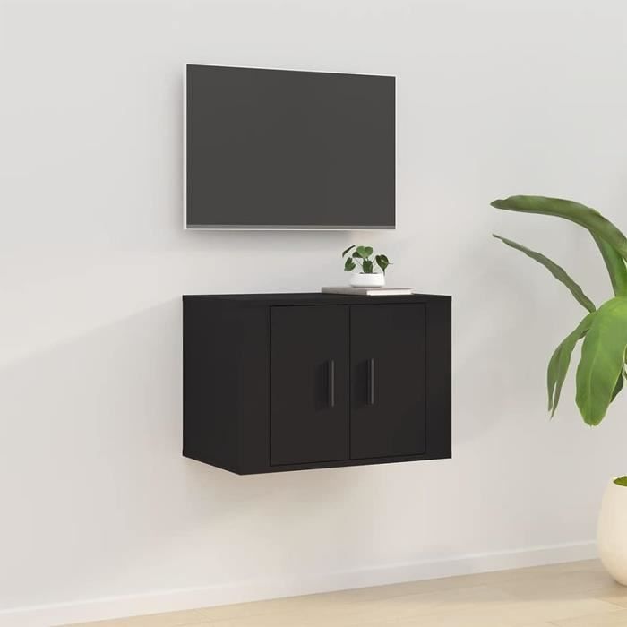 Meuble TV Mural Flottant 160 Cm Noir - Rangement Avec Tiroirs Et Trous Pour Câbles, Design Moderne