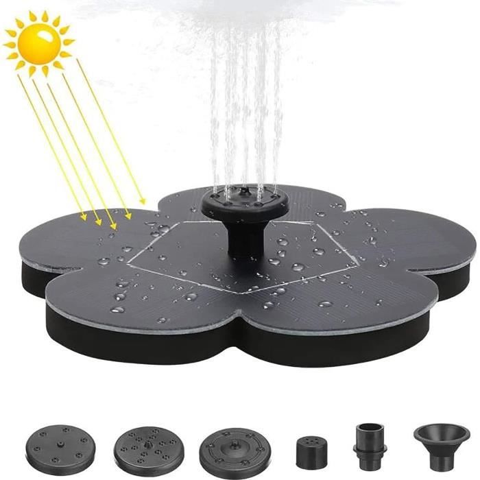 Fontaine Solaire 1,4 W Jardin – 6 Effets D’Eau – Pompe Solaire Écologique Pour Bassin, Baignoire Oiseaux, Petit Étang, Aquarium