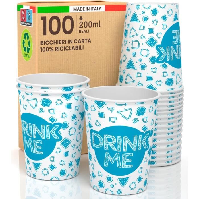 Lot De 100 Verres En Papier à Café 65 Ml DownUP Bleu - Gobelets Écologiques Biodégradables Jetables