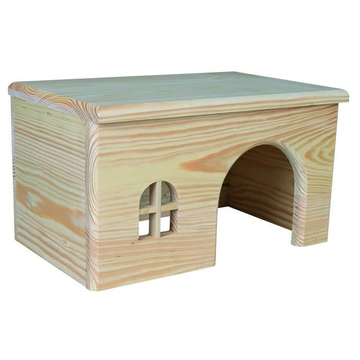 Maison en bois pour cochons dInde - TRIXIE - 28x28x16x18 cm - Marron - Montage facile - Intérieur