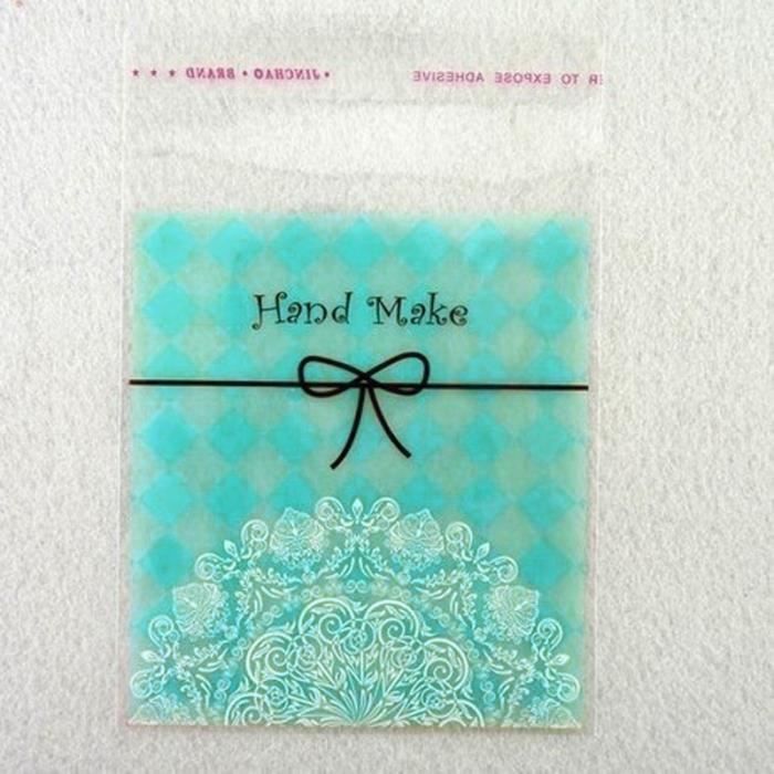100Pcs Pochettes Transparentes Dentelle Bowknot Imprimé Sachet Plastique Autocollant Pochette Auto-adhésif Emballage Biscuit Bonbon