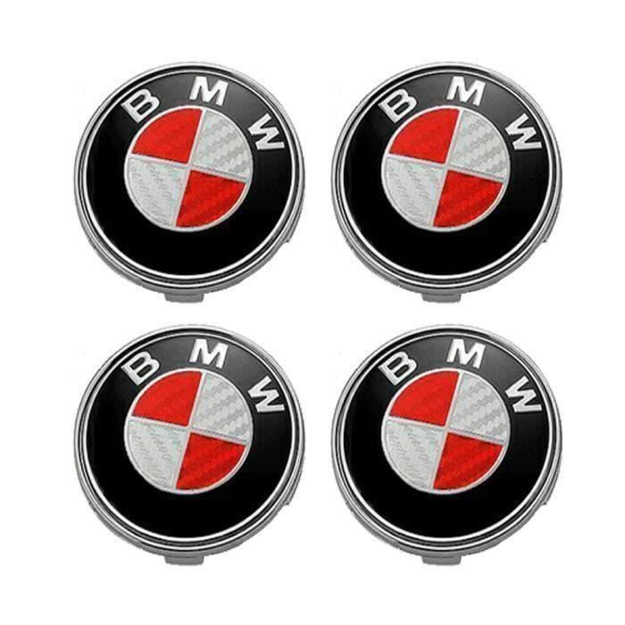 Lot de 4 centre de roue cache moyeu Remplacement pour BMW 68mm (carbon fiber Rouge et Blanc)