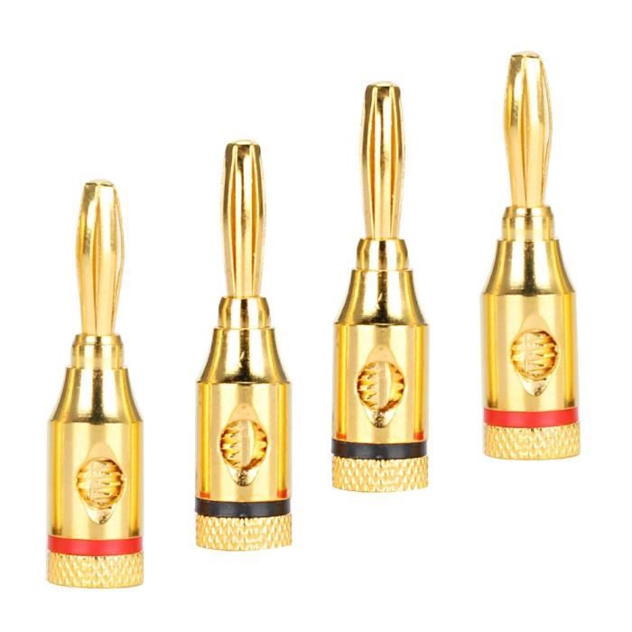 8 Connecteurs Banane Plaqués Or 2 Mm - Pour Câbles Haut-parleur HIFI / Home Cinéma - Qualité Audiocrast