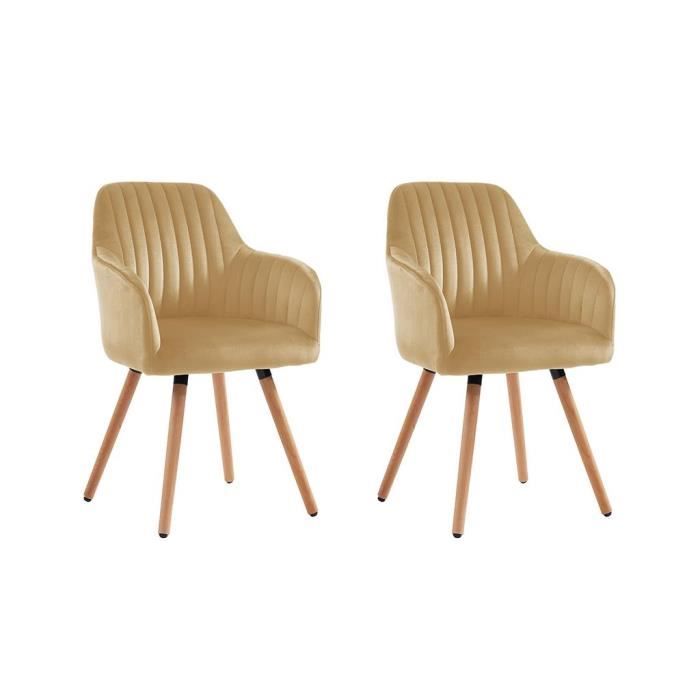 chaises avec accoudoirs eleana - vente-unique - velours et métal noir - beige - charme vintage