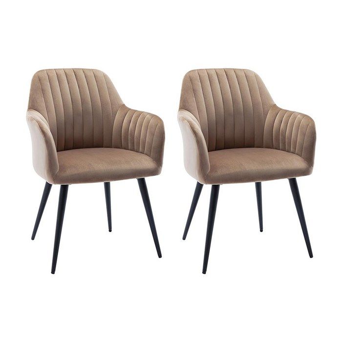 Lot de 2 chaises avec accoudoirs en velours et métal noir - Beige - ELEANA