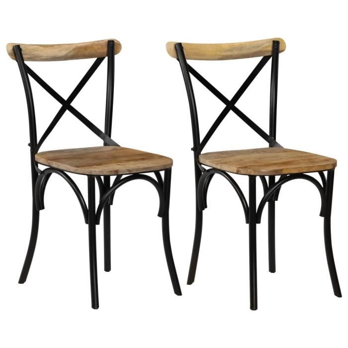 Chaises à dossier croisé - VIDAXL - Bois de manguier solide - Lot de 2 - Noir