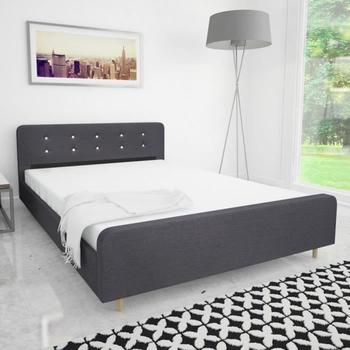 VidaXL Cadre De Lit Sommier Tapissier Tissu Noir 160x200 Cm - Lit Double Confortable Avec Lattes Et Pieds Robuste