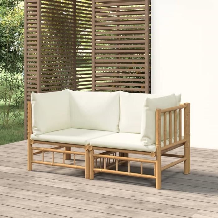 vidaXL Canapés dangle de jardin avec coussins crème 2pcs bambou 3155182