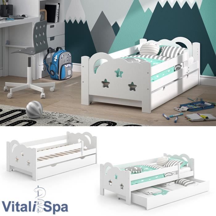 Lit Pour Enfant Vitalispa Sari 140 X 70 Cm Blanc Avec Tiroirs Lit Pour Adolescent Barriere Anti Chute Cdiscount Maison