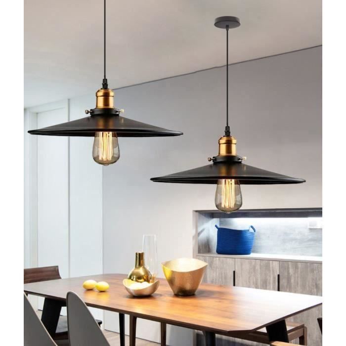 UNI 2PCS Pendentif Fer Abat-jour 36cm Lustre Suspension Vintage Industrielle E27 Luminaire Salle à Manger Chambre Noir