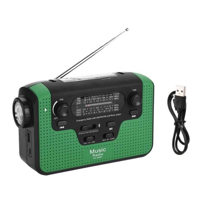 DEGEN DE13 Radio Solaire Dynamo D'Urgence – FM/AM/SW, Lampe Torche LED, Alarme SOS, Charge Téléphone, Idéal Camping & Survie (Vert)