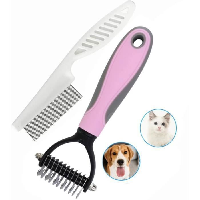 Comparer les prix de Peigne à Puces et Brosse pour Chien et Chat Trousse, Brosses de Toilettage pour Chien Poils Long et Court (S, Rose)