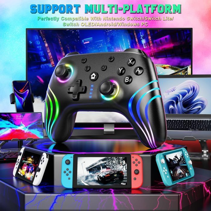 Manette Switch Sans Fil RGB – LED, Vibration, Compatible Switch / PC (neuf, Sous Emballage)