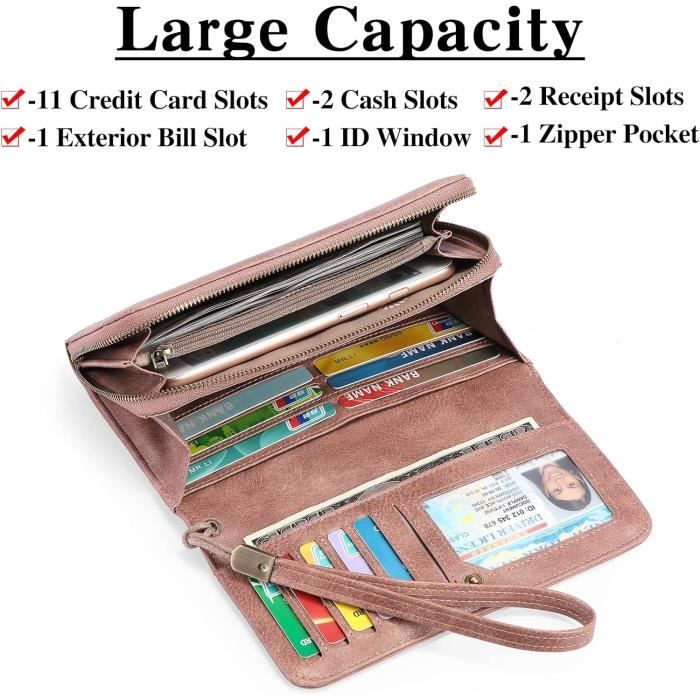 Portefeuille Femme GOIACII Cuir Vegan - Grande Capacité 19 Cartes RFID - Fermeture Zip