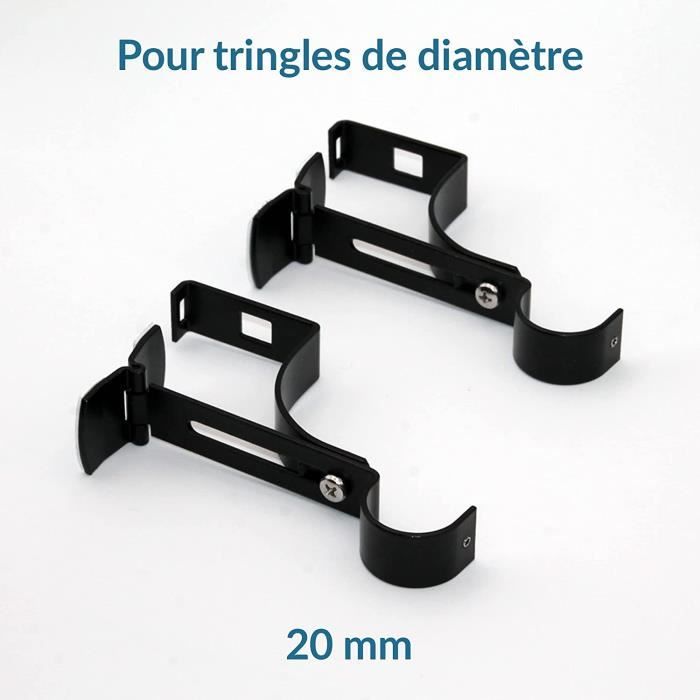 2 Supports Sans Perçage Pour Tringle à Rideaux - Diamètre 28 Mm - Noir - Pour Caisson Volet Roulant Rainuré - Fixation Facile