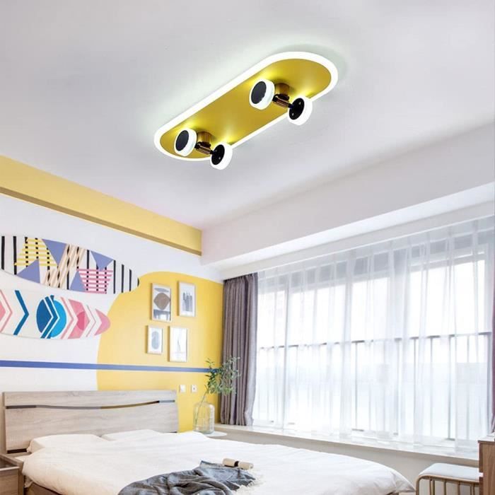Plafonnier LED Chambre Enfant 32W Blanc Froid 2880LM Moderne Yellow  Skateboard Lampe Plafond Ado Garcon Fille Luminaires Inté 238 - Cdiscount  Maison