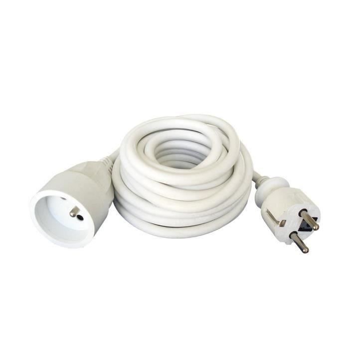Prolongateur Electrique 3m Blanc 16A - Fiche Extraplate, Mâle à Femelle, HO5VV-F 3G1,5
