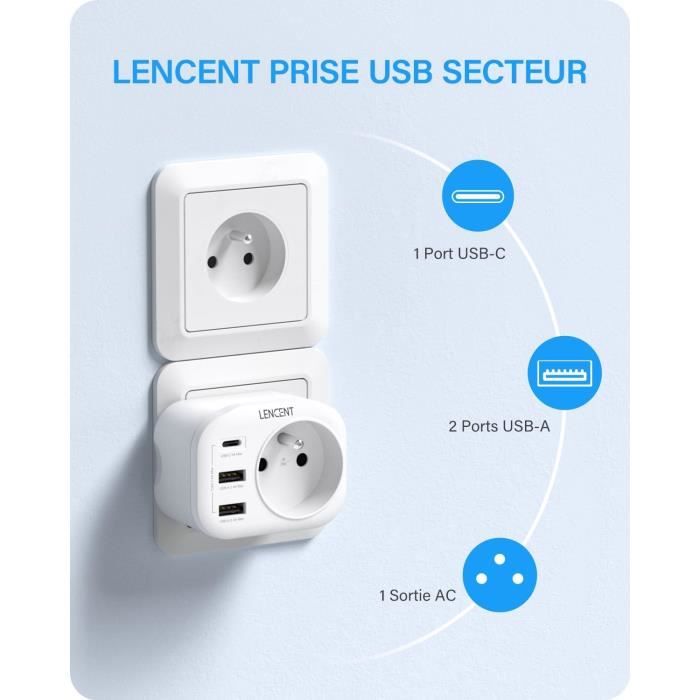 LENCENT 65W Chargeur USB C Rapide, 2 Ports Prise USB C & 2 USB A GaN LENCENT 65W Chargeur USB C Rapide, 2 Ports Prise USB C & 2 USB A GaN