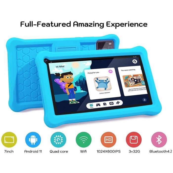 Tablette Enfants WeTapper 7" Android 11 - 2Go RAM/32Go ROM - Contrôle Parental - Étanche Avec Coque - Jaune