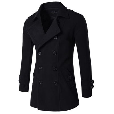 Manteau Homme Pardessus Mi long Caban Veste Chaud Hiver Noir Noir Cdiscount Pret a Porter