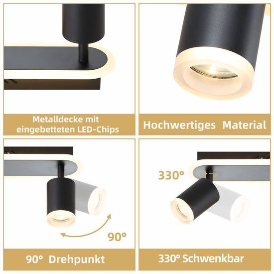 Spot Plafond LED Orientable 350° - 4 Spots GU10 - Blanc Chaud 3000K - Éclairage Cuisine, Salon - SANSHI